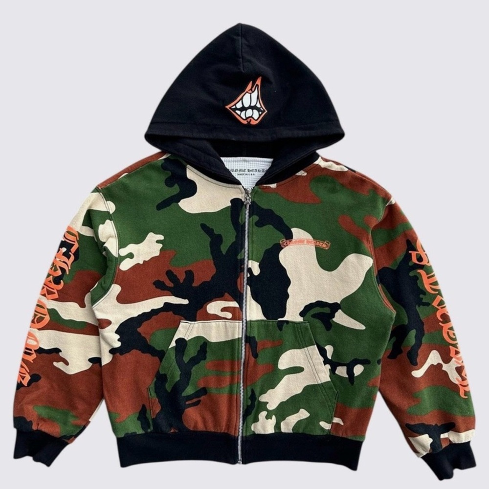 Chrome Hearts Matty Boy Camouflage Caution Zip Up Hoodie